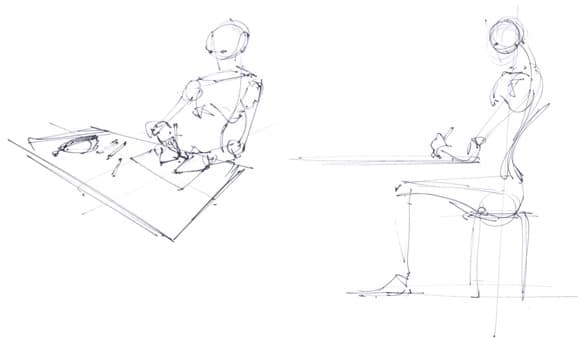 Drawing with the right posture sitting on a chair