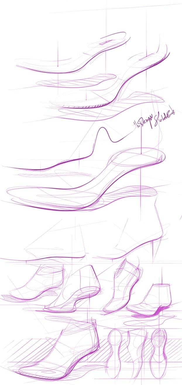 Drawing a shoe last illustration from multi angles