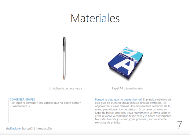the Designer Starter Kit eBook Materiales in Spanish