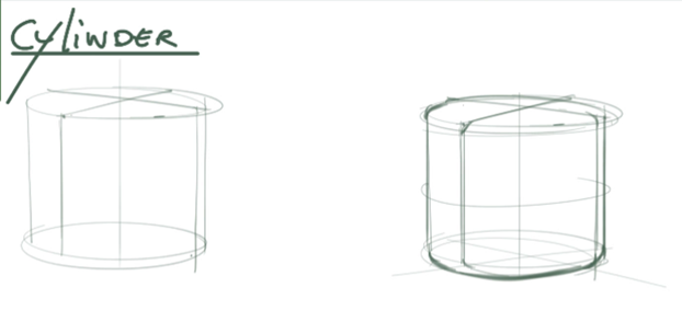 Draw a cylinder - Give roundness to your edges and play with line - Industrial design sketchesweight