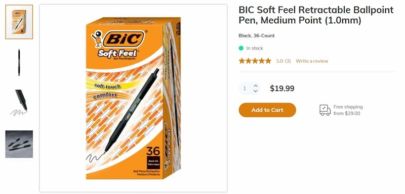 BIC Soft Feel Retractable Ball Point Pen Medium, Black Ink, 36 Pack